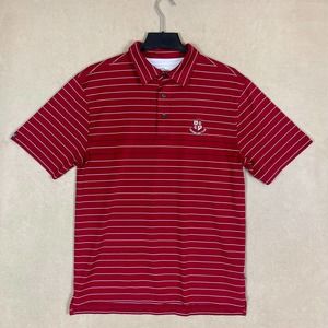 Straight Down Golf Polo Shirt Mens L Red Striped Embroidered‎ Golf Club Logo